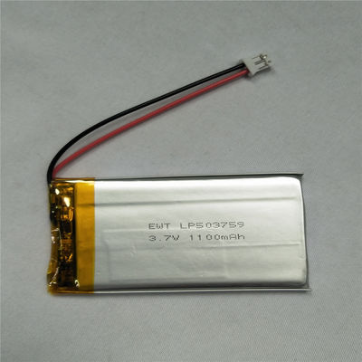 Ασημένια μπαταρία πολυμερούς λιθίου LP503759 3.7V 1100mAh με PCM