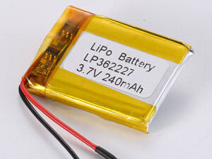 LP362227 3.7V 240mAh μπαταρία πολυμερούς λιθίου με υψηλή ενεργειακή πυκνότητα 150-200 Wh/kg και μέγιστο ρεύμα εκφόρτισης 0,35A