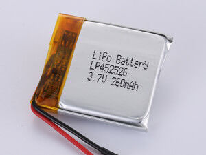 3.7V LP452526 260MAH Μακροχρόνια μπαταρία πολυμερούς ιόντων λιθίου Ενέργεια 150-200 Wh/kg Θέρμανση εκφόρτωσης -20°C έως 60°C