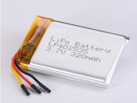 LP402535 3.7V 320MAH μπαταρία ιόντων λιθίου με 2 ώρες χρόνο φόρτισης και ασημένιο φύλλο και διαφανές PVC