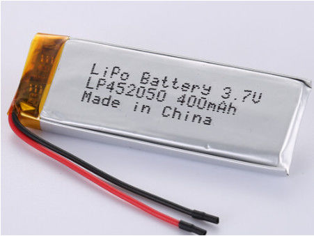 Ασημένιο φύλλο και διαφανές PVC LP452050 3.7V 400MAH 50 mm Κόκκινο σύρμα πολυμερές ιόντων λιθίου επαναφορτιζόμενα κύτταρα Αποδοχή δείγματος